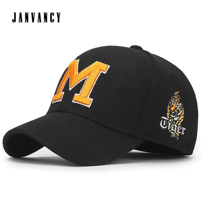 

Men's and Women's Fitted Baseball Cap with Embroidered letter logo Tiger Curved visor Breathable eyelet Elastic Dad Hat Black