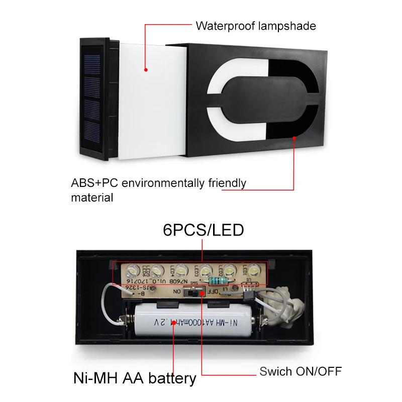 Solar Address Number Plate Sign Lamp Solar Powered House Number Doorplate Lamps 6 LED Lights Hotel Door Digital Solar Light 4