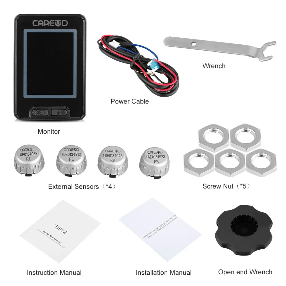 U912 TPMS автомобильная система беспроводного мониторинга давления в шинах 4 внешних датчика и ЖК-дисплей Встроенный монитор для Toyota