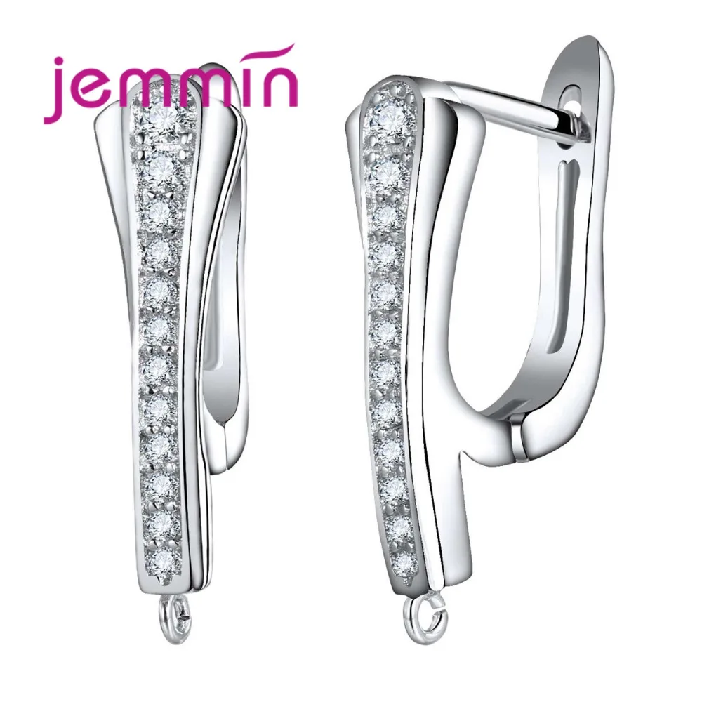 

Jemmin New Trendy Letter U Shape Hoop Earrings Paved White Rhinestone Pure S90 Silver Color Jewelry Findings for Women