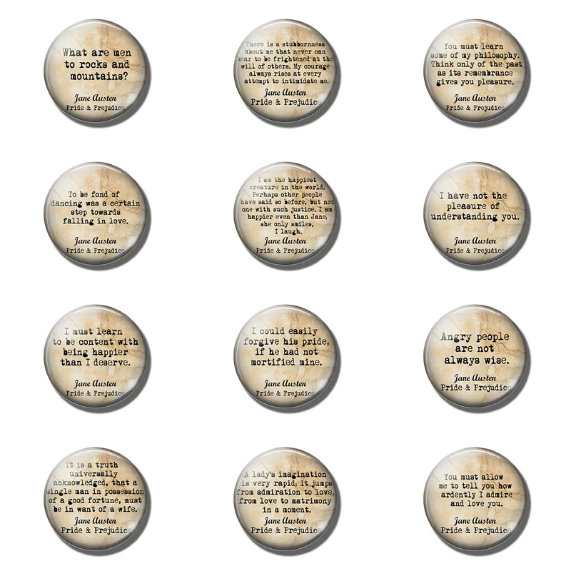 

Pride and Prejudice Fridge Magnet Jane Austen Quote Glass Dome Magnetic Refrigerator Stickers Kitchen Tool ( 12pcs 25 MM )