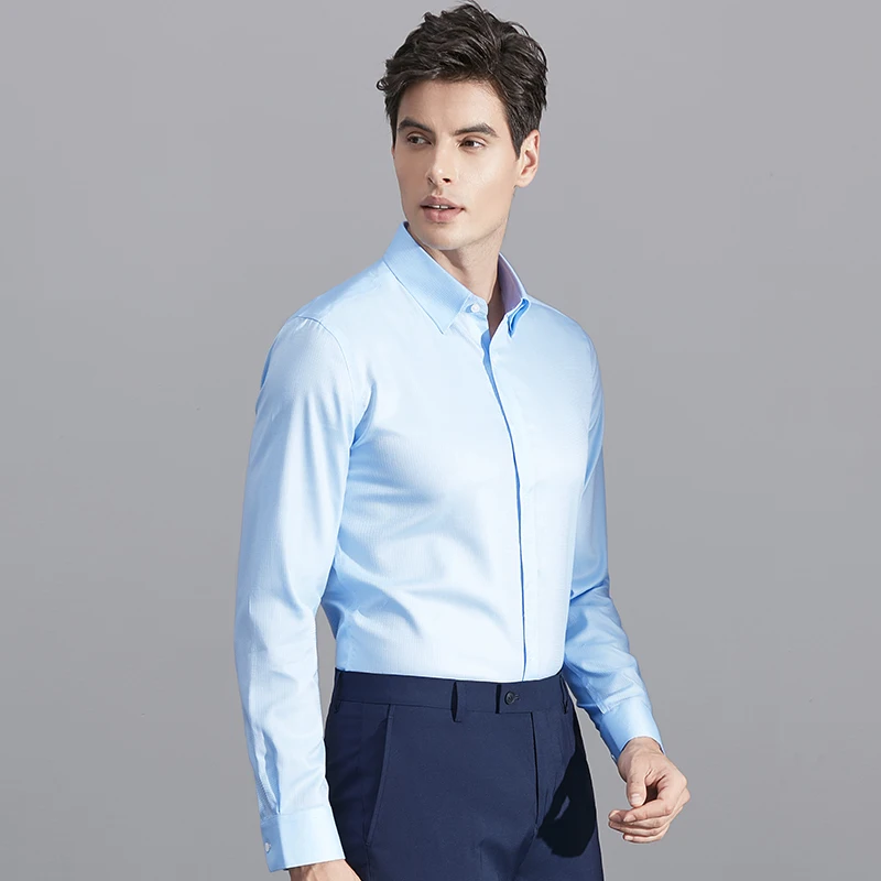 

100% Cotton High Quality Men's Regular Fit Dress Shirts Long Sleeve Solid Color Formal Business Meeting Suit White Shirt for Men