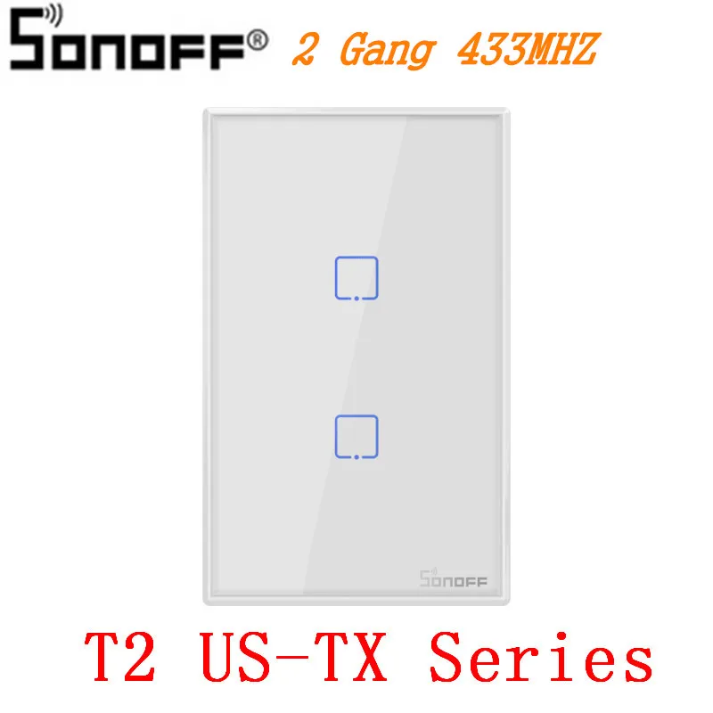 SONOFF T2US EU/UK TX Smart Wifi сенсорный настенный выключатель света с рамкой умный дом 1~ 3 банды 433 RF/Voice/APP Управление работает с Alexa - Комплект: T2 US-TX 2 Gang