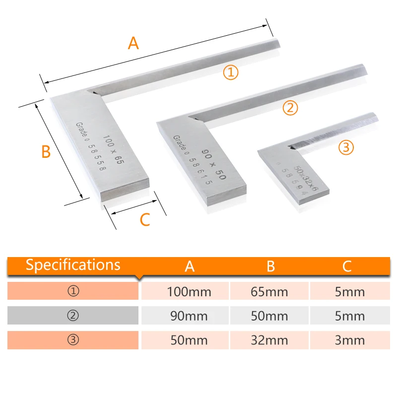 90 градусов угол квадратная Линейка 50*32/90*50 мм/100*65 Нержавеющая сталь маркировочный датчик ранг 0 узкая сторона