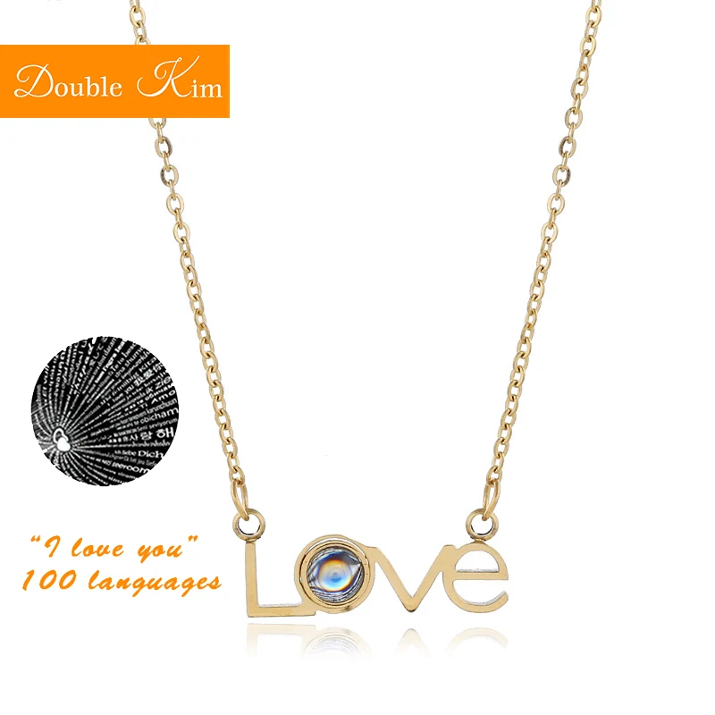 

100 languages I love you Projection LOVE Pendant Necklace Titanium Steel Fashion Trendy Women Jewelry Valentine's day Gift