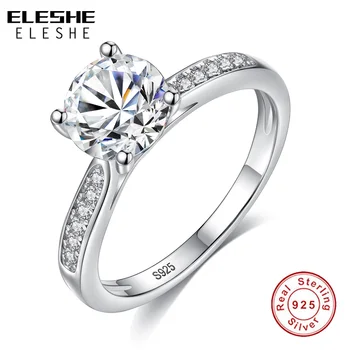 

ELESHE Luxury Big Round CZ Stones Engagement Wedding Rings for Women 925 Sterling Silver Rings Femme Jewelry Valentines Day Gift