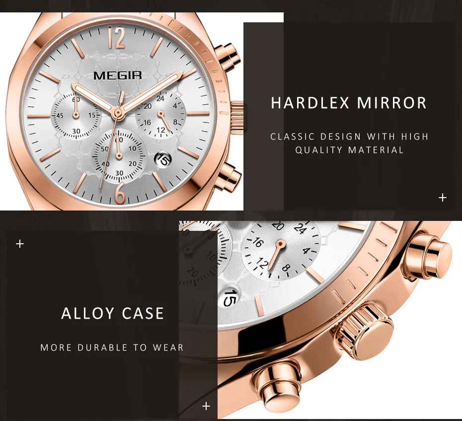 MEGIR женские часы модные розовые кожаные женские кварцевые часы женские часы с хронографом часы для влюбленных Relogio Feminino с браслетом