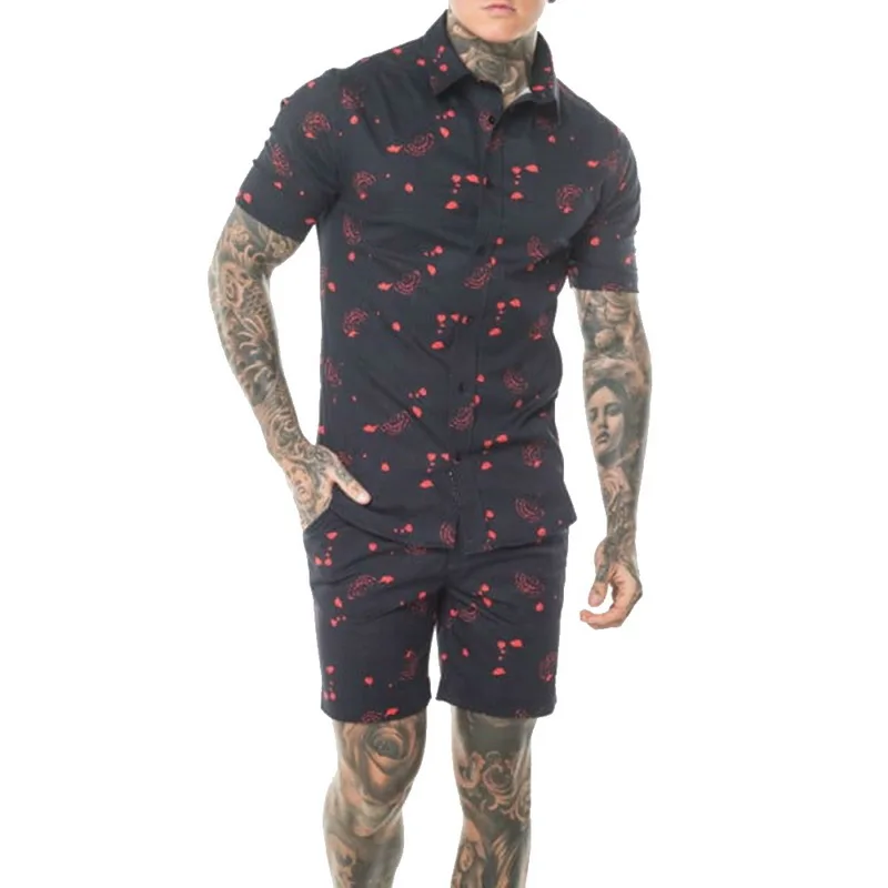 60% OFF SHUJIN 2020 Summer Fashion Floral Print Shirts Men+Shorts Set Short Sleeve Shirts Casual Men Clothing Sets Tracksuit Plus Size
