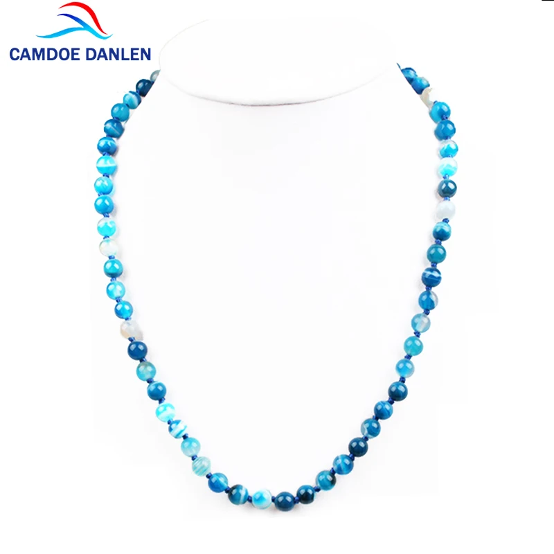 

48 Style Natural Stone Beads Choker Necklace Blue 45CM Necklace 6/8/10/12mm Knotted Bead Yoga Women Necklace Boho Jewelry 2017