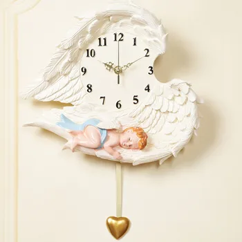 

European Retro Resin Pastoral Angel Quartz Clock Mute Style Wall Clock Muted Fashion Rose Flower Round Wall Clock R1479