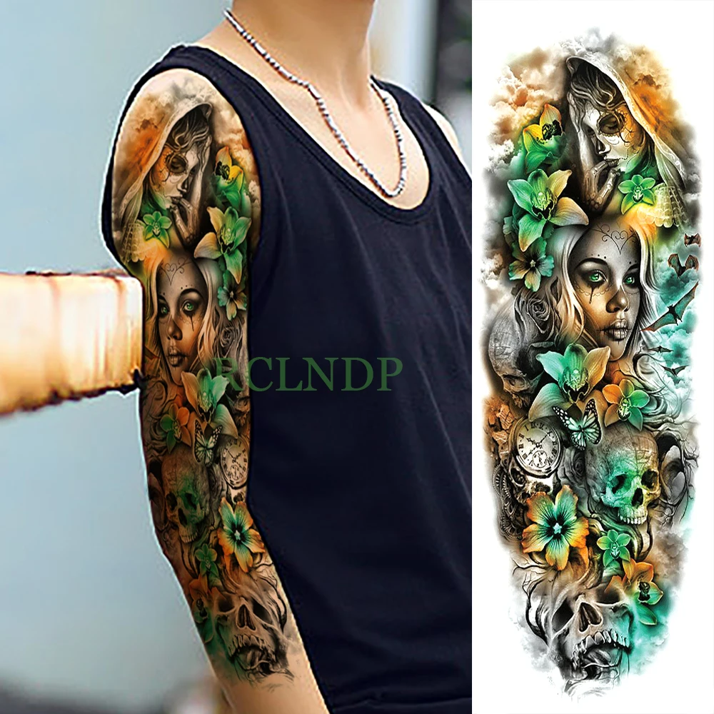 Waterproof Temporary Tattoo Sticker carp fish flower full arm fake tatto flash tatoo sleeve large size for girl men women lady