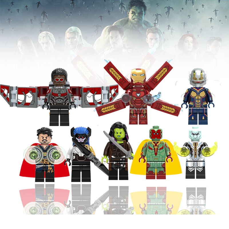 

8PCS/LOT Super Heroes Building Blocks Figures Infinity War Iron man Doctor strange Legoed Minifigured Toy Bricks DIY Kids Toys