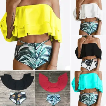 

Women Off Shoulder Ruffle Bikini Set Padded Bra Swimsuit Swimwear Bathing Suits