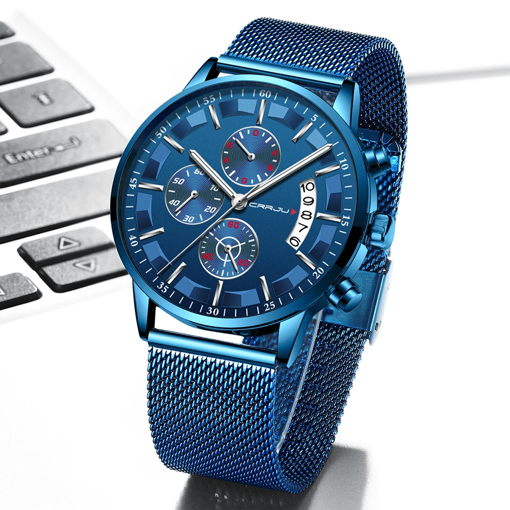 Crrju relógio esportivo azul masculino, relógio de