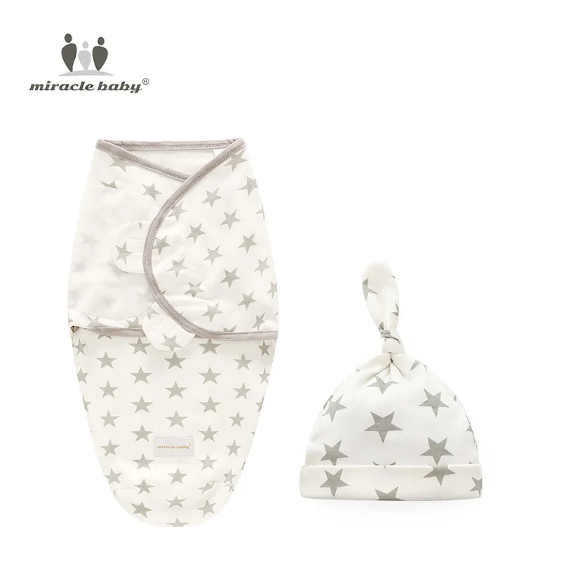 Gray star Set S LAT/комплект из 2 предметов; пеленка для новорожденных+ шапочка; хлопковое детское одеяло; постельные принадлежности с героями мультфильмов; милый спальный мешок для малышей 0-6 месяцев - Цвет: Gray star Set S