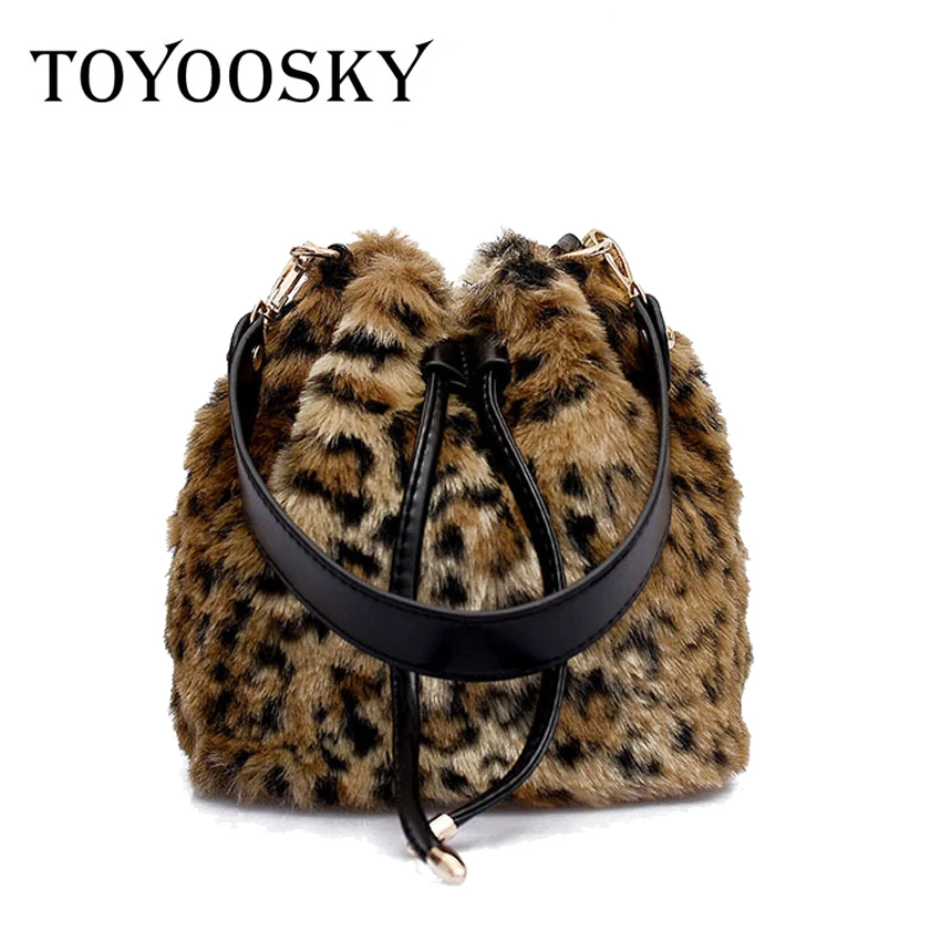 

TOYOOSKY 2018 Women Shoulder Bag Brand Designer Fashion Leopard Bag Female Plush Faux Fur Messenger Bucket Bag Luxury Handbags
