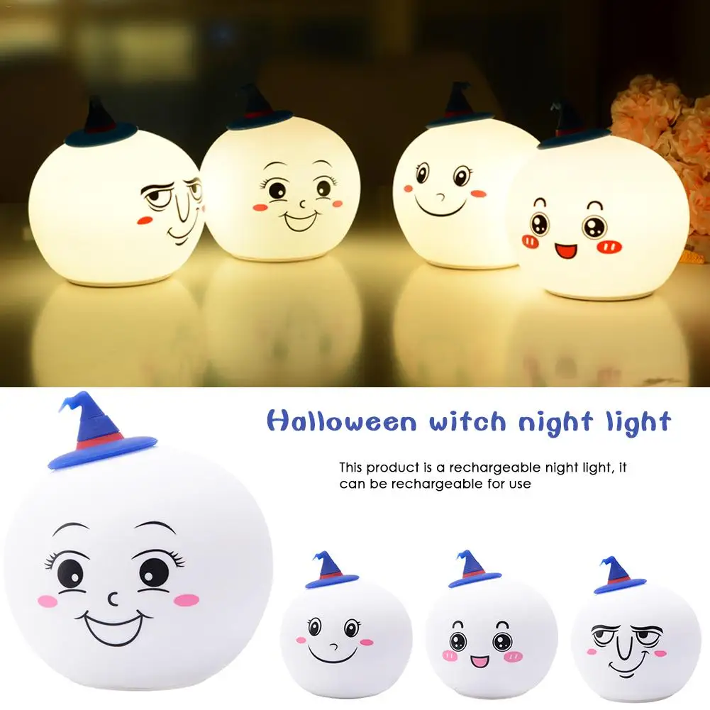 

USB Charging Silicone Night Light Halloween Atmosphere Lights Creative Cute Cartoon Witch Colorful Bedside Sensor Light