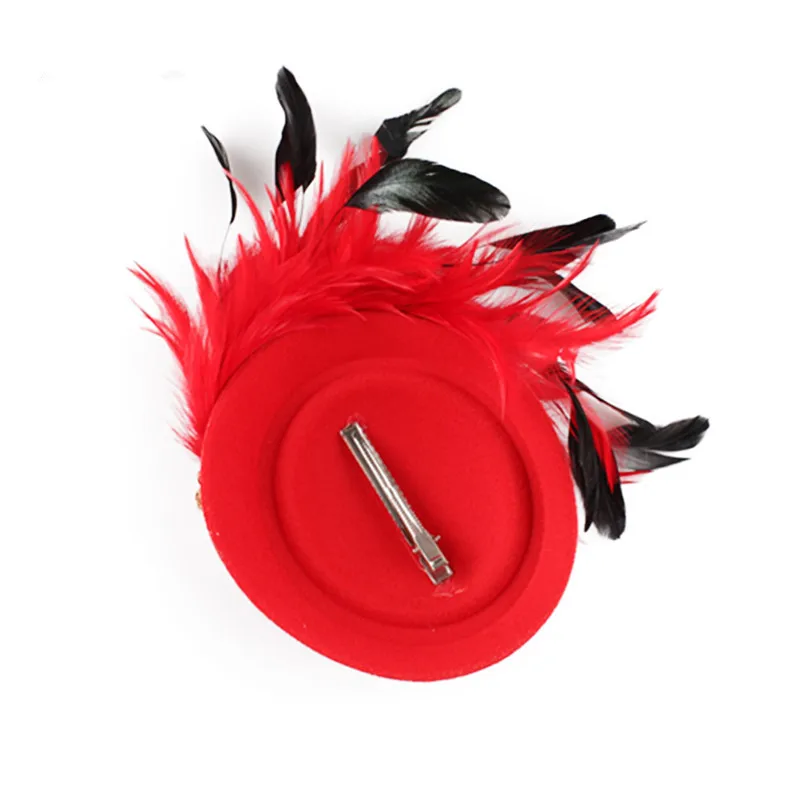 JaneVini элегантные шляпки красный шерстяной войлок Свадебные шляпы сетки бейсболка с меховым помпоном из бисера и перьев Свадебная вечеринка аксессуары для волос