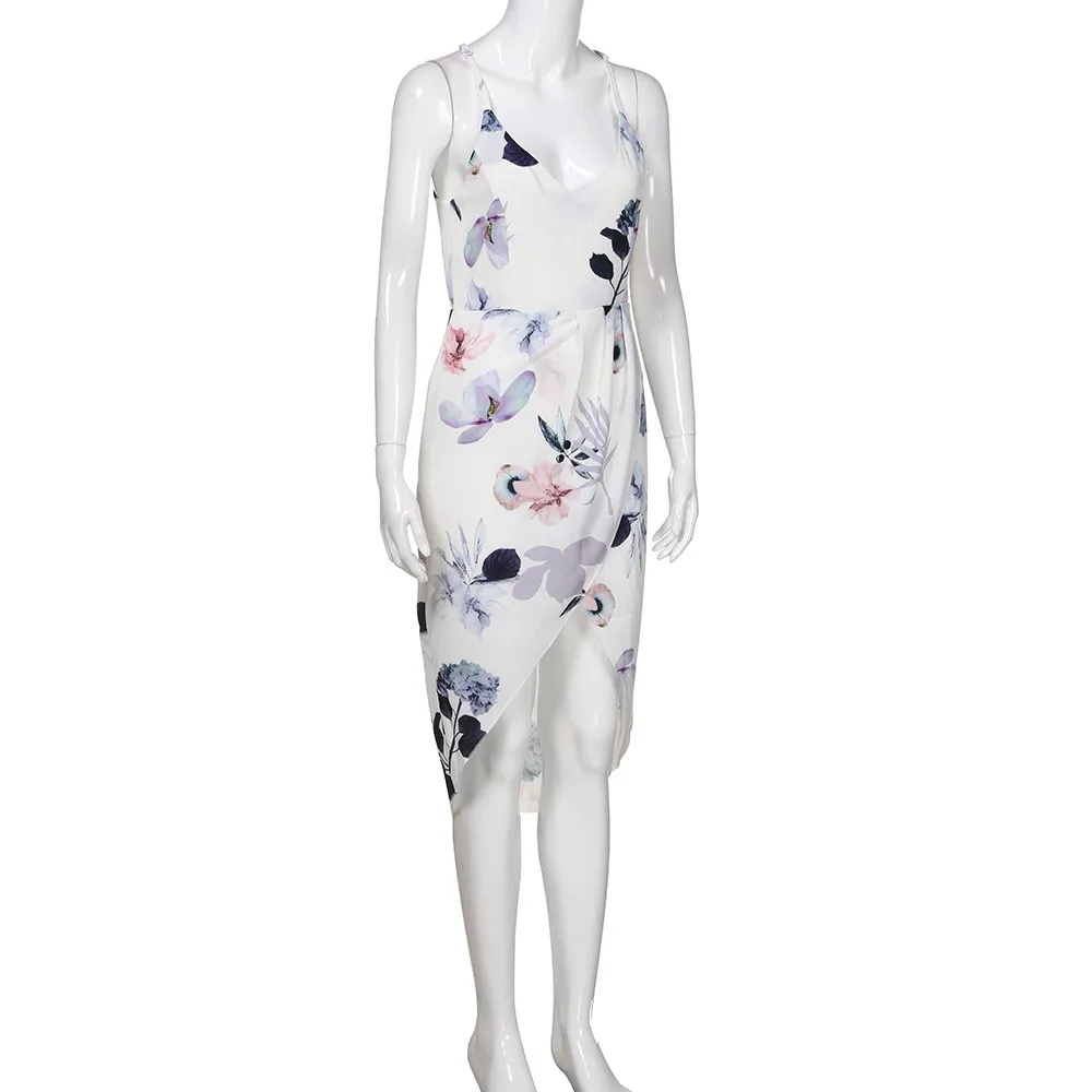 CHAMSGEND женское шифоновое платье на бретельках без рукавов с v-образным вырезом, Повседневная Длинная юбка, короткое платье рыбий хвост, элегантное богемное пляжное платье