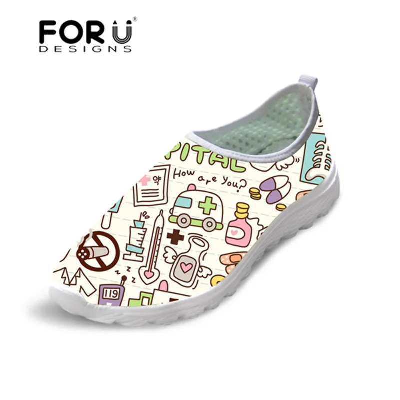 

FORUDESIGNS Women Nurse Shoes Cartoon Nursing Pattern Mesh Casual Sneakers Female Platform Lightweight Ladies Shoes Breathable