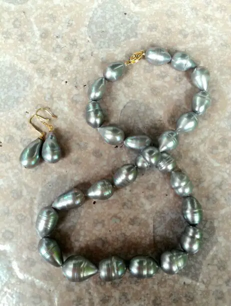 

HUGE 18INCH13-14mm SOUTH SEA GREY PEARL NECKLACE& EARRING