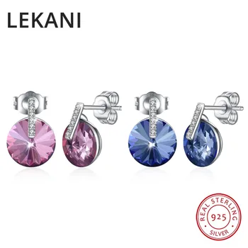 

LEKANI Crystals From SWAROVSKI Round Stud Earrings Real S925 Silver Piercing Fine Jewelry For Women Chic Wedding Party Joyas