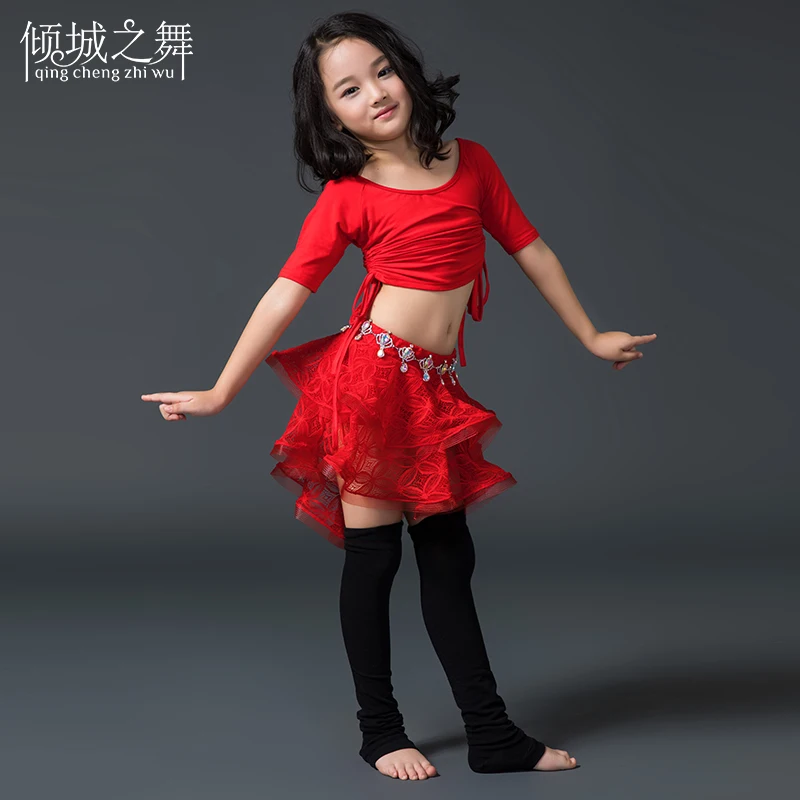 RT011 детское платье для танца живота из модала и кружева костюм топ + короткая