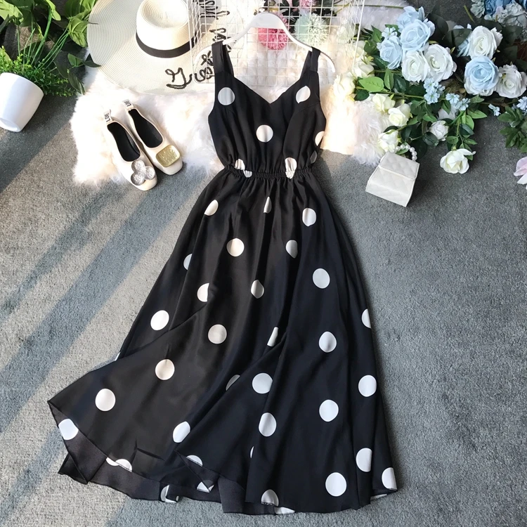

2019 new fashion women's dresses Summer long halter polka dot dress