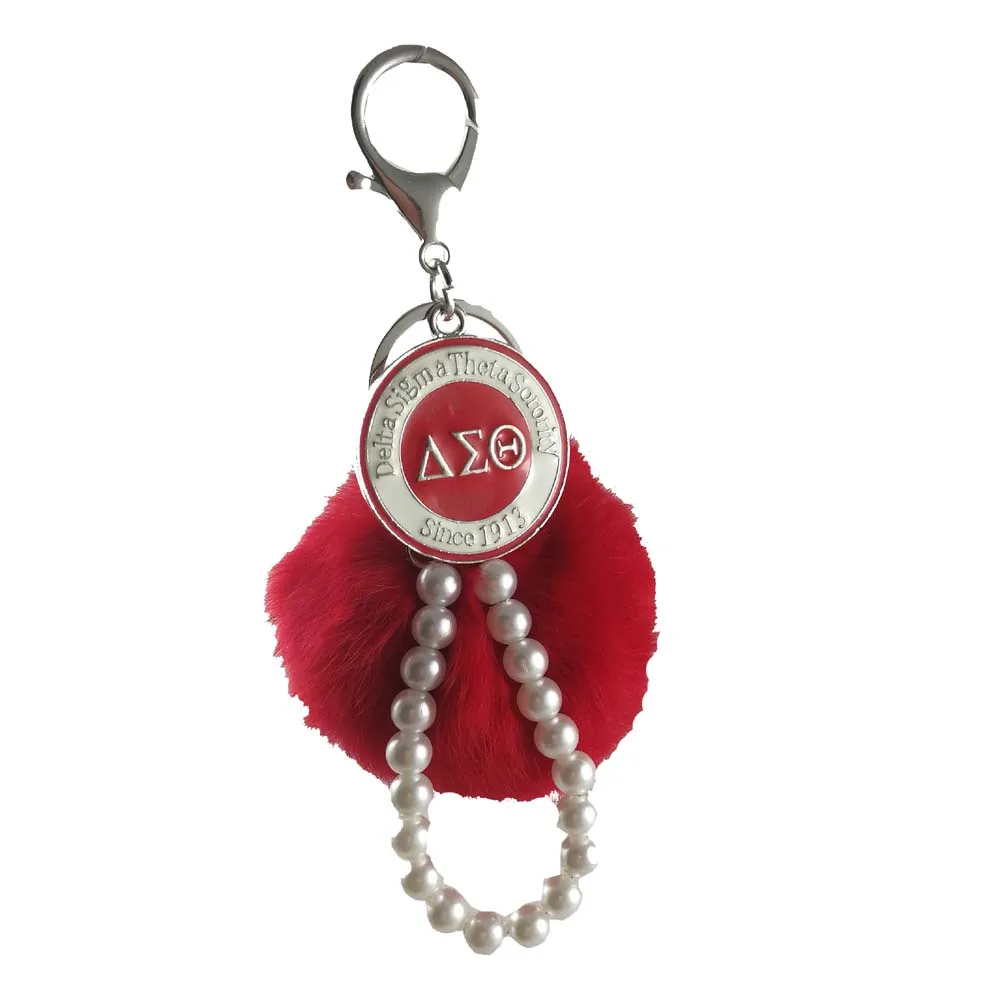 

New DST Red Mink Hair Pearl Delta Sigma Theta Sorority keychain Keyring