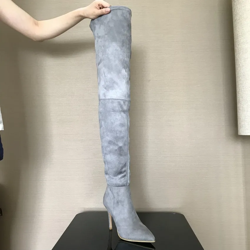 2018 Brand Stretch Suede Leather Thigh High Heels boots Women Winter Boots Stiletto Heels Sexy Over the Knee Boots Female Shoes