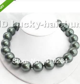 

free shipping 20mm 100% Tahitian black south sea shell pearl necklace