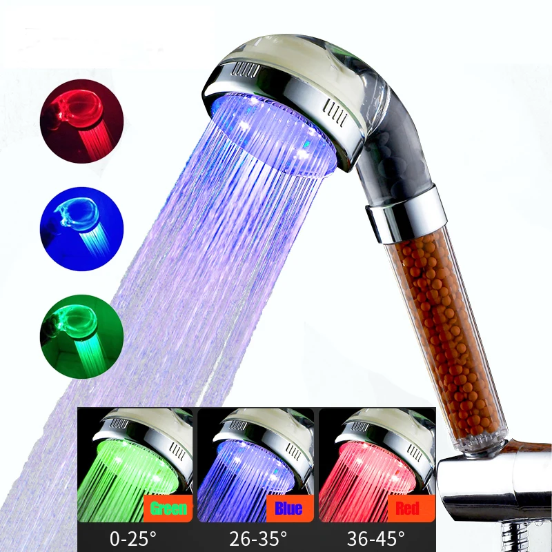 

VEHHE LED Temperature Control Shower Head RGB Light High Pressure SPA Shower Anion Filter Ball Water Saving bathroom accessories