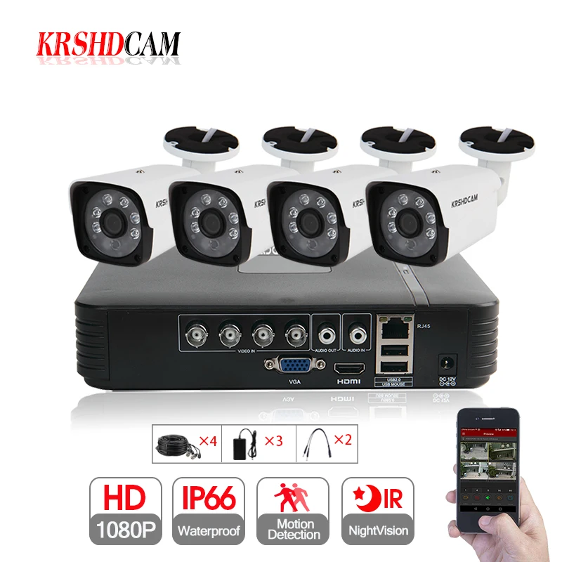 KRSHDCAM 4CH AHD DVR система видеонаблюдения 30 м IR 4 шт. 1080P камера наружная