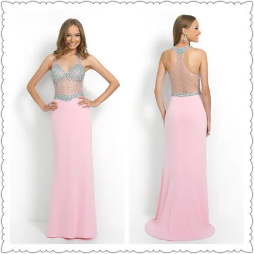 Crystal Rhinestones Chiffon Long Evening Dresses See Through Transparent Sexy Design Vestidos De Festa Longo Soiree A Line | Свадьбы и