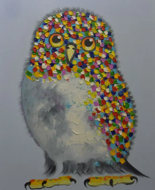 

Hand-painted Modern Abstract Thick Oil Canvas Oil Painting Colorful Owl Animal Oil Painting Wall Art Picture for Living Room