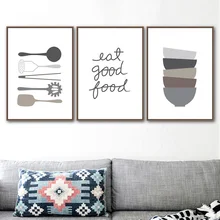 Nordic arte da parede impressão em tela preto e branco dos desenhos animados pintura pop utensílios de mesa vida minimalista cartaz imagem para cozinha casa deco