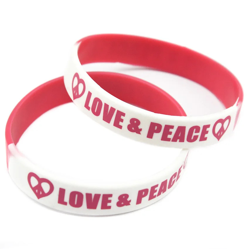 

50 PCS Love and Peace Silicone Rubber Wristband Subsection Color Printed Logo