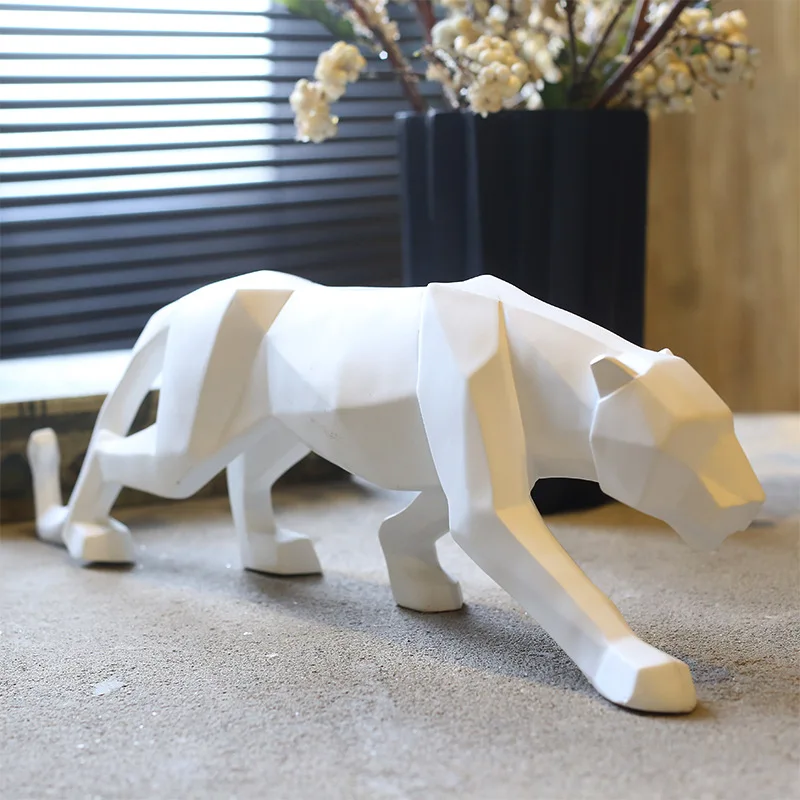 

Nordic Abstract White Panther Sculpture Geometric Leopard Statues Wildlife Animal Decor Ornament Home Decoration Accessories