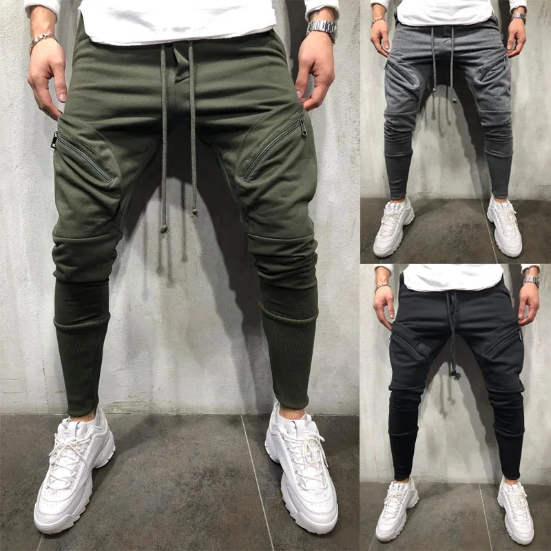 

Brand 2019 men's new multi-pocket small leg trousers men's tetherage casual sports pants