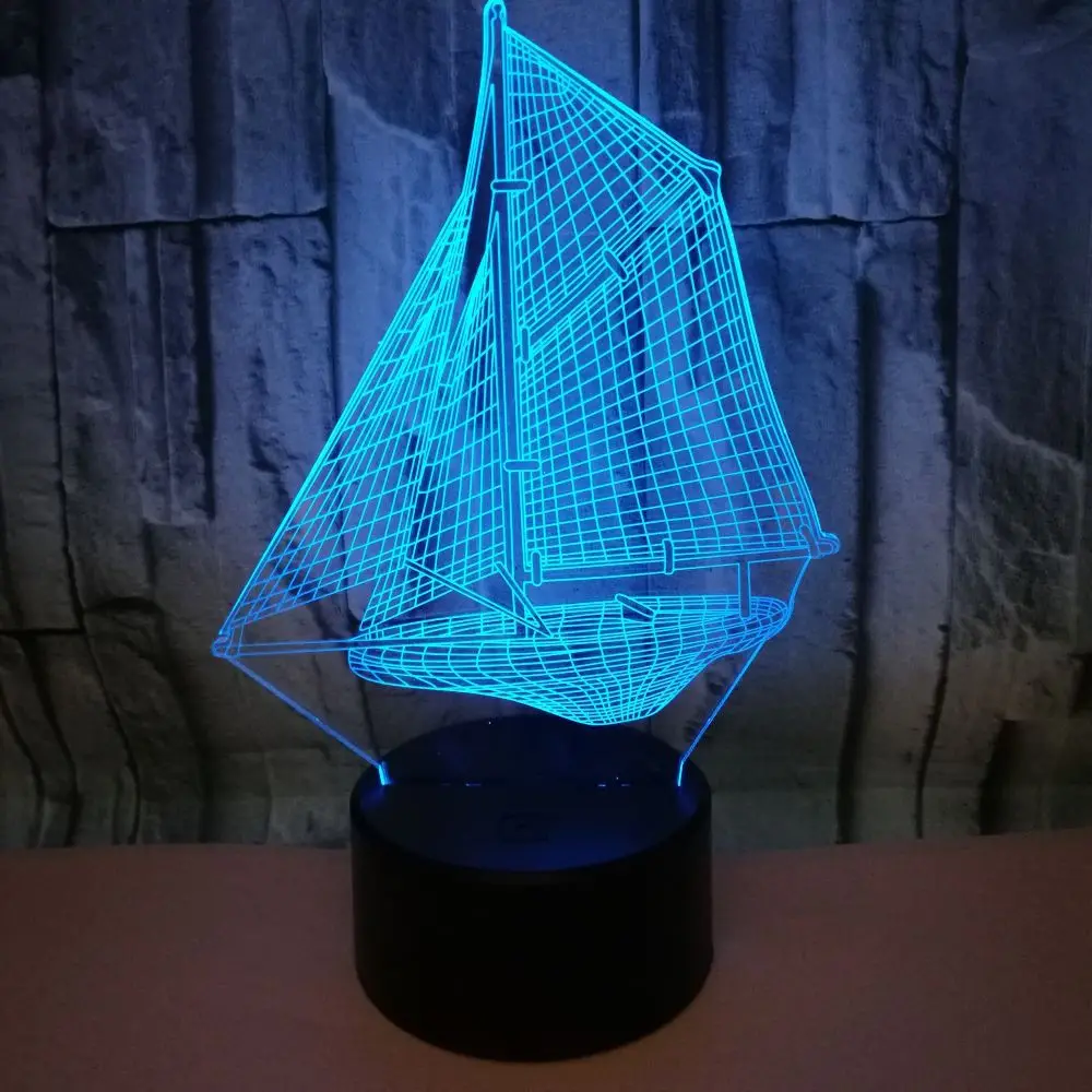 Новый 3d ночник с парусным судном питание от Usb 7 цветов современная настольная