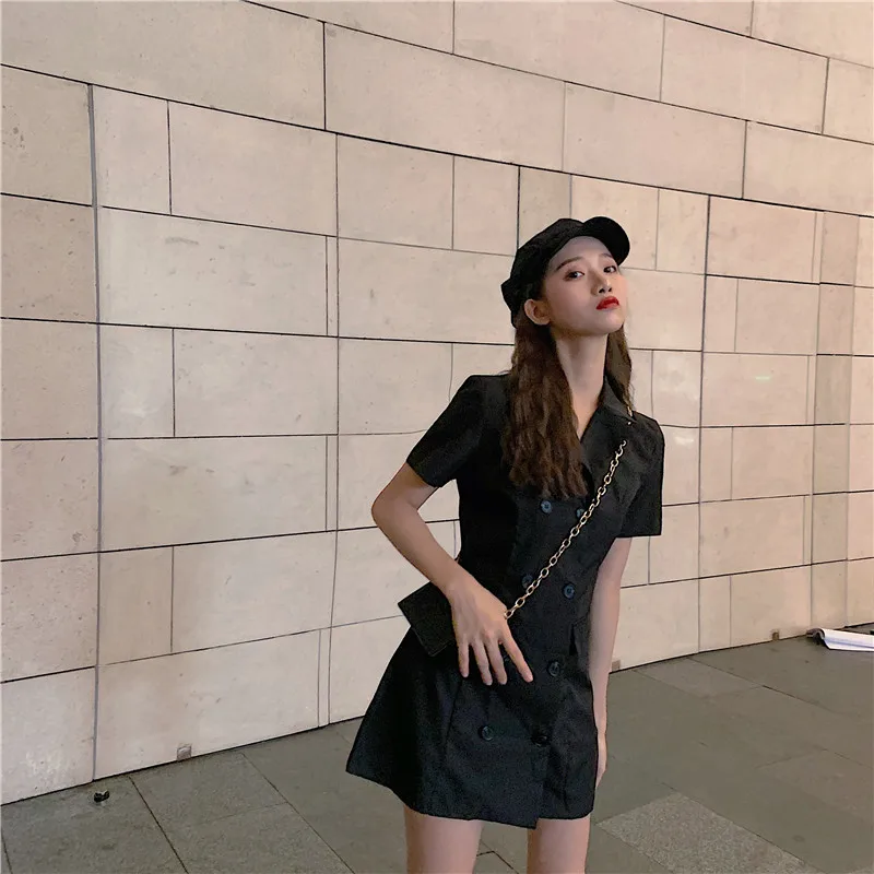 summer new Harajuku Safari Korean style slim mini-dress fashion Women's clothing notched button sashes pockets dresses female