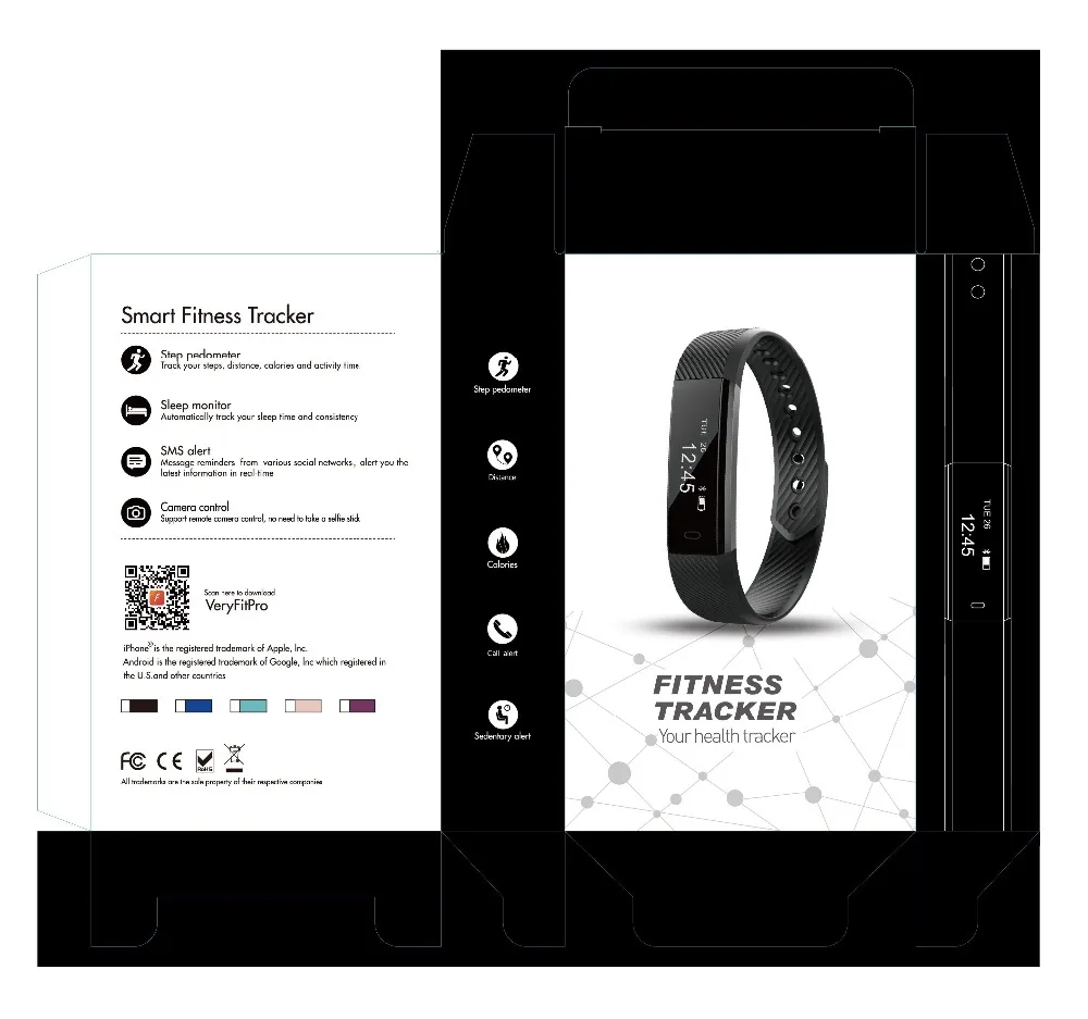 Фитнес-трекер умный Браслет ID115 Veryfit APP Bluetooth Band монитор активности будильник спортивный браслет для iOS Android