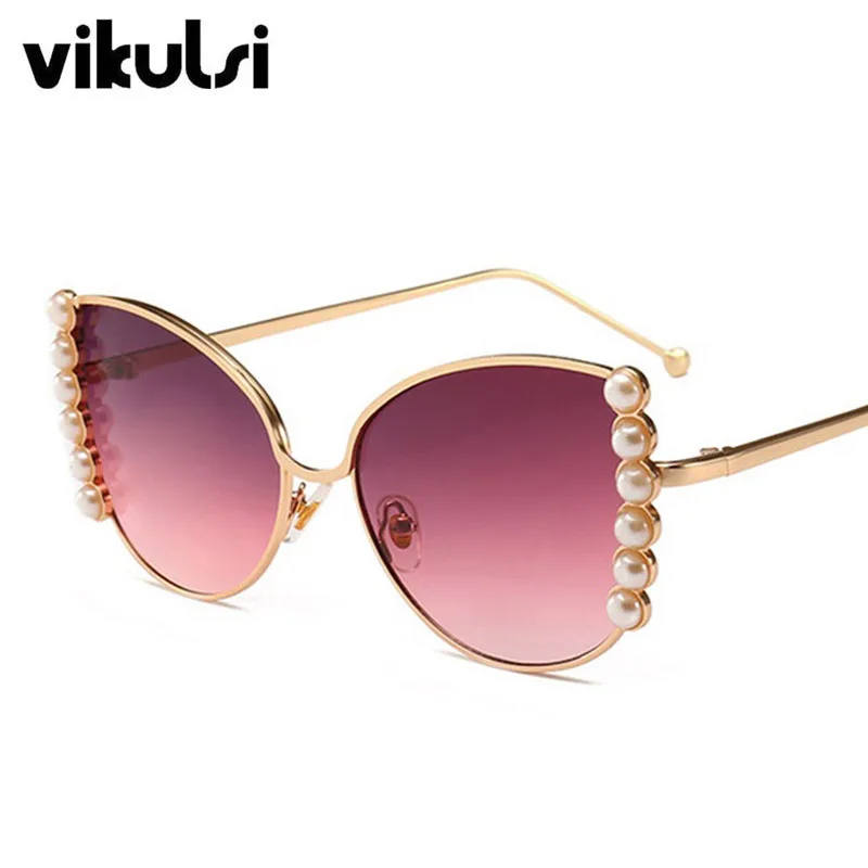 

Brand Design Pearl Decoration Women Cat Eye Sunglasses Fashion Square Purple Pink Gradient Sun Glasses Female Shades UV400 2019
