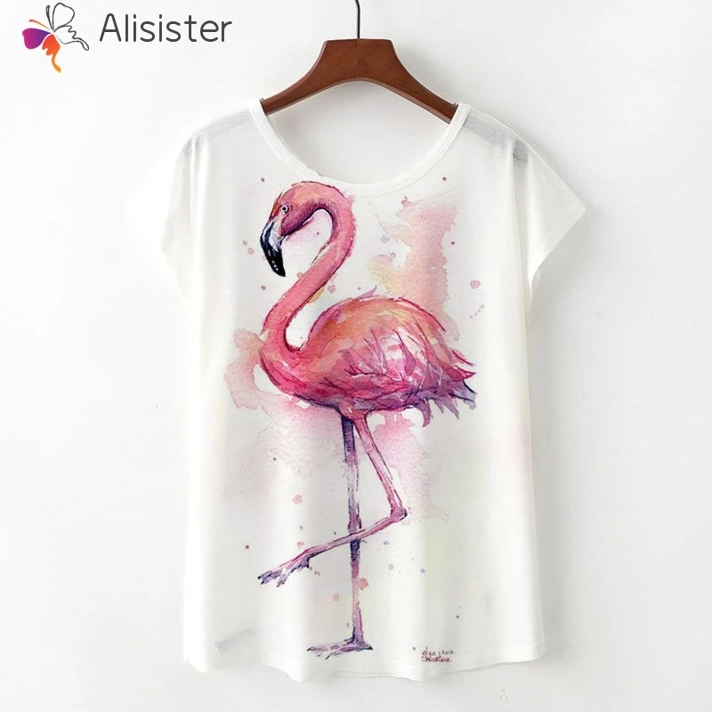 

2019 Kawaii Flamingo Letters Print Women T Shirt Casual Funny T-shirt For Lady Top Tee Summer Thin Section tshirts DropShip