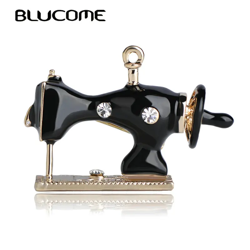 

Blucome Vintage Style Sewing Machine Brooch Black Enamel Brooches Jewelry Women Lady Souvenirs Clothes Decoration Accessories