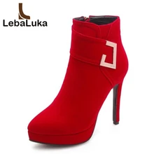 LebaLuka Размеры 33-43 ботильоны на высоком каблуке женские ботинки меховые зимние Теплая Дамская обувь на платформе на молнии полусапожки женская обувь