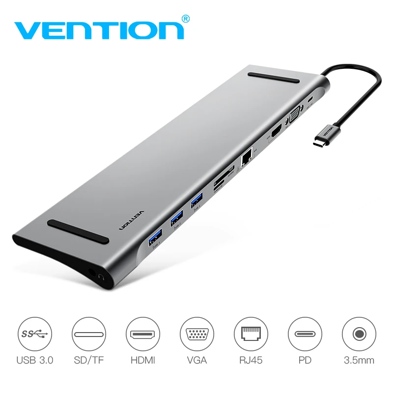 

Vention USB C Adapter for Macbook Type C to HDMI VGA Converter USB-C 3.0 HUB SD/TF Card Reader PD Charging RJ45 Adapter