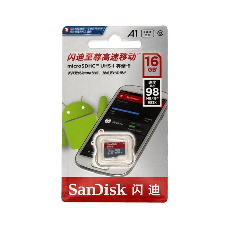 Sandisk микро sd карты A1 Class 10 64 Гб 98 МБ/с. флэш-карта памяти 32 Гб оперативной памяти, 16 Гб встроенной памяти micro sd 128 Гб TF карт mini sd карты автомобильный адаптер