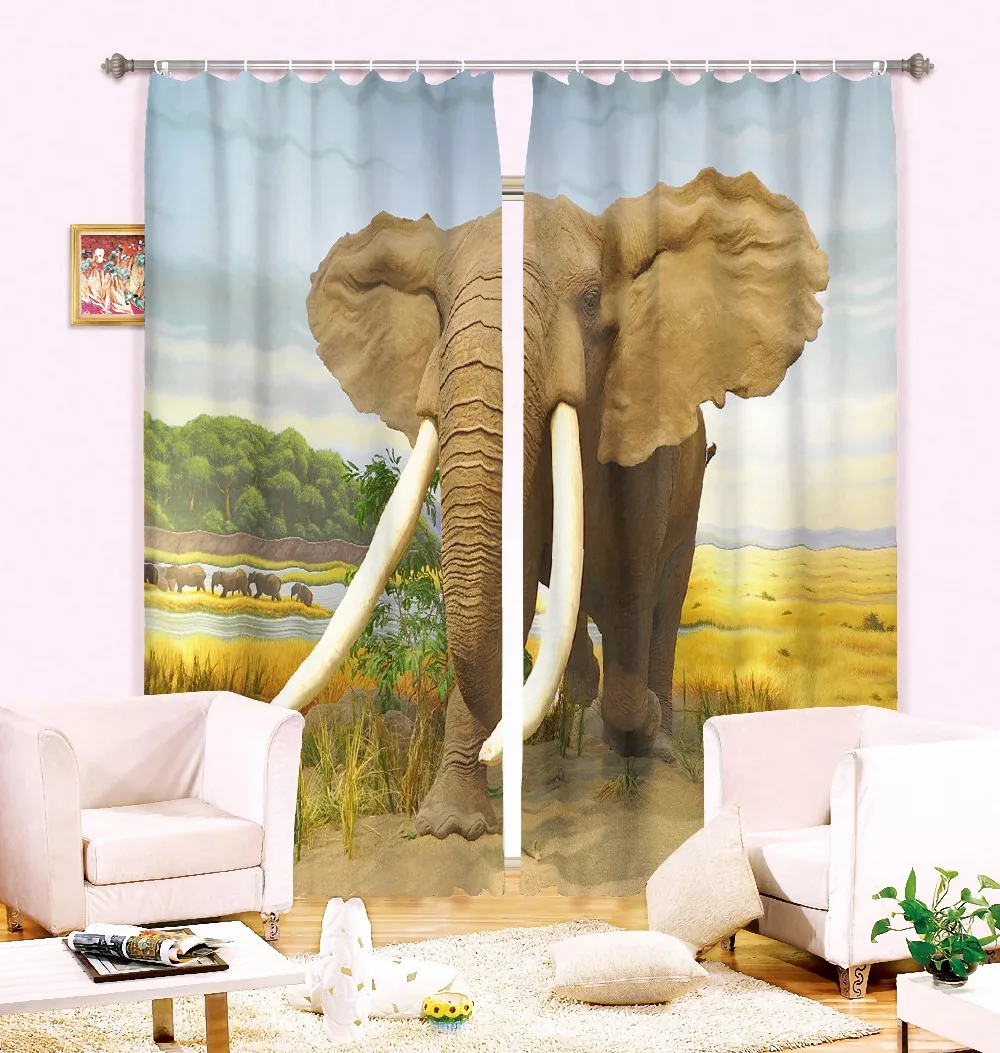 2 Panles/Set Modern Luxury 3D Curtains Elephant Printed curtains for