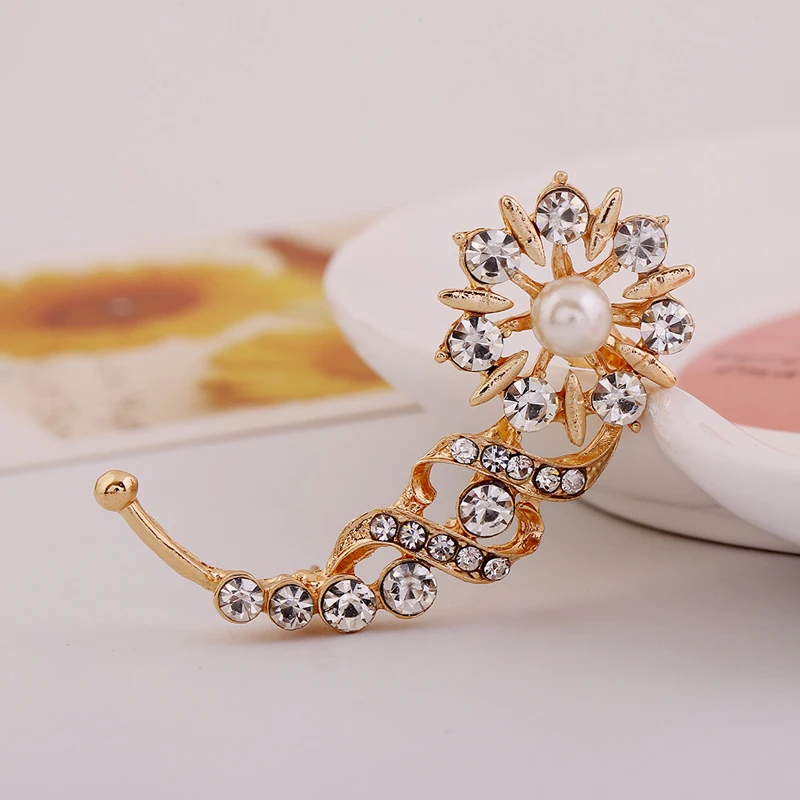 

2019 Fashion Ear Cuff Gold Silver Flower Earrings Pierced Crystal Clip Earrings For Women Bijoux 3E327